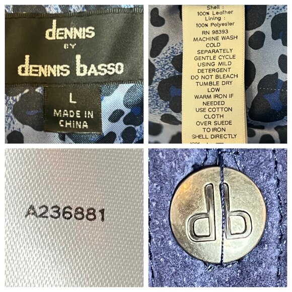 Dennis Basso Women Leather Jacket Large Purple-Blue Button Long Sleeve Pockets - Picture 9 of 12